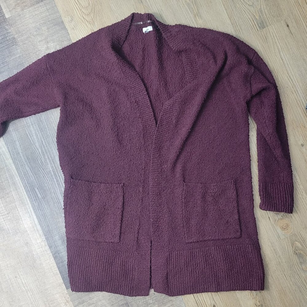 XXL burgundy open cardigan with pockets - Reitmans plus size - soft and thick